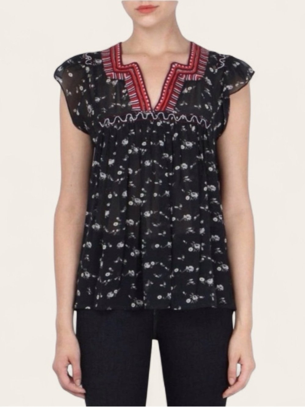 ULLA JOHNSON Silk Anosha Embroidered Floral Blouse Sz 2